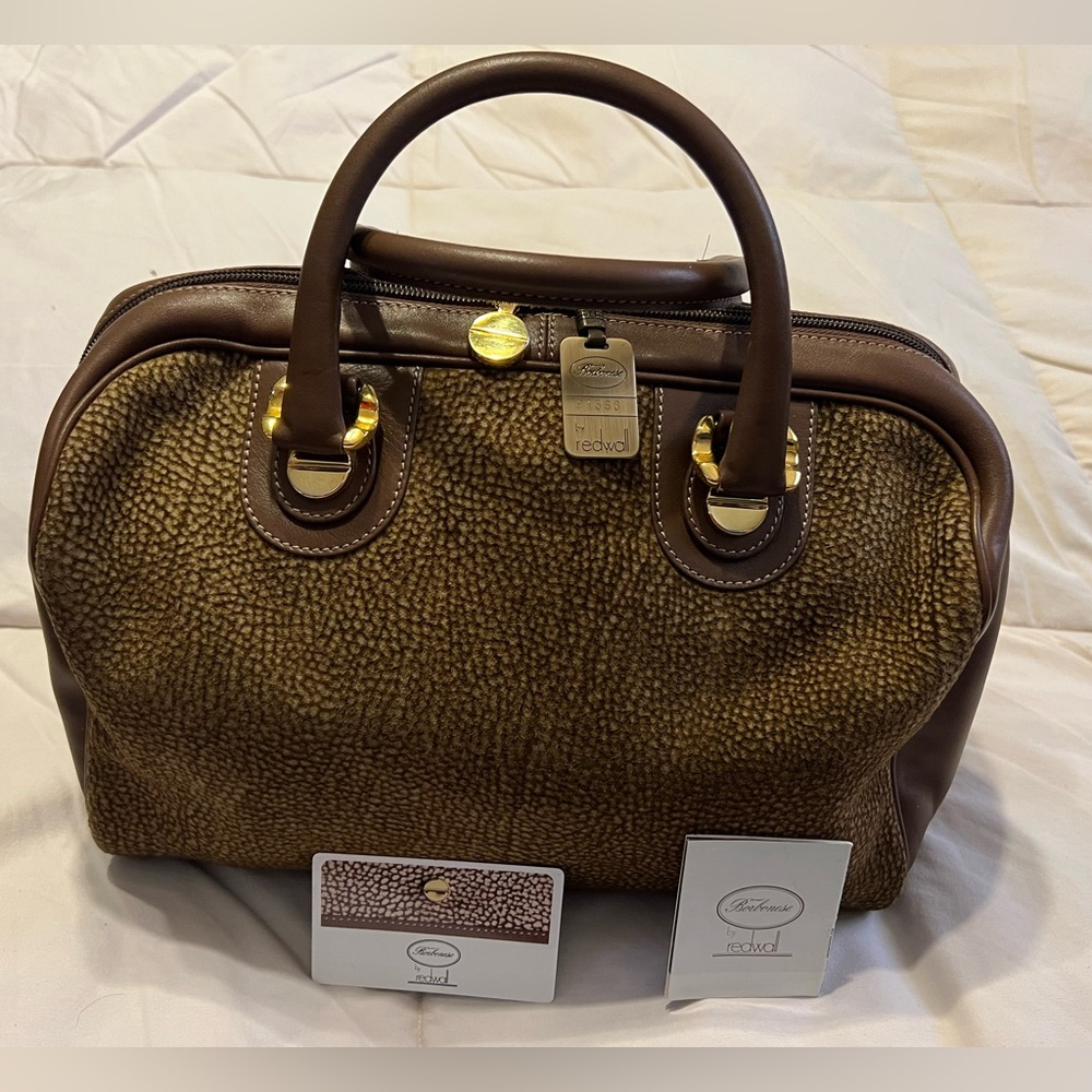 Borbonese Redwall authentic large dome purse. Made in Italy. Quail suede leather